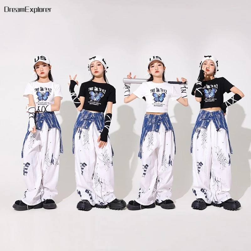 

Girls Hip Hop Crop Top Oversleeve Cool Corset Joggers Pants Clothes Sets Children Streetwear Kids Jazz Street Dance Costumes