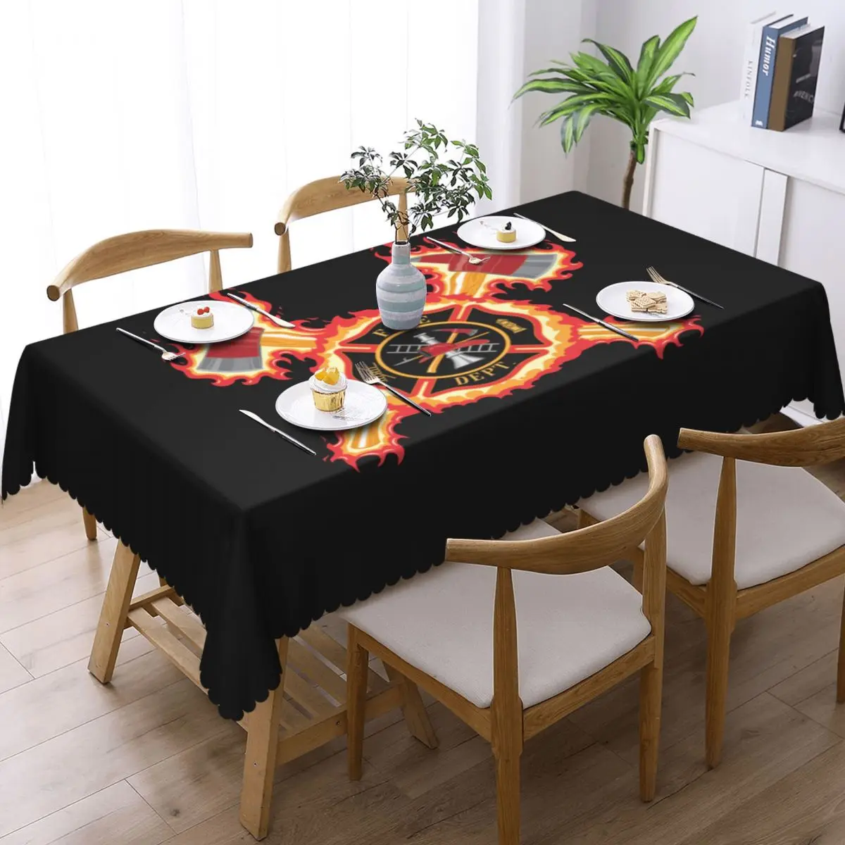 Customized Firefighter Cross Rectangular Tablecloth Waterproof Table Cloth Fire Rescue Fireman Table Cover