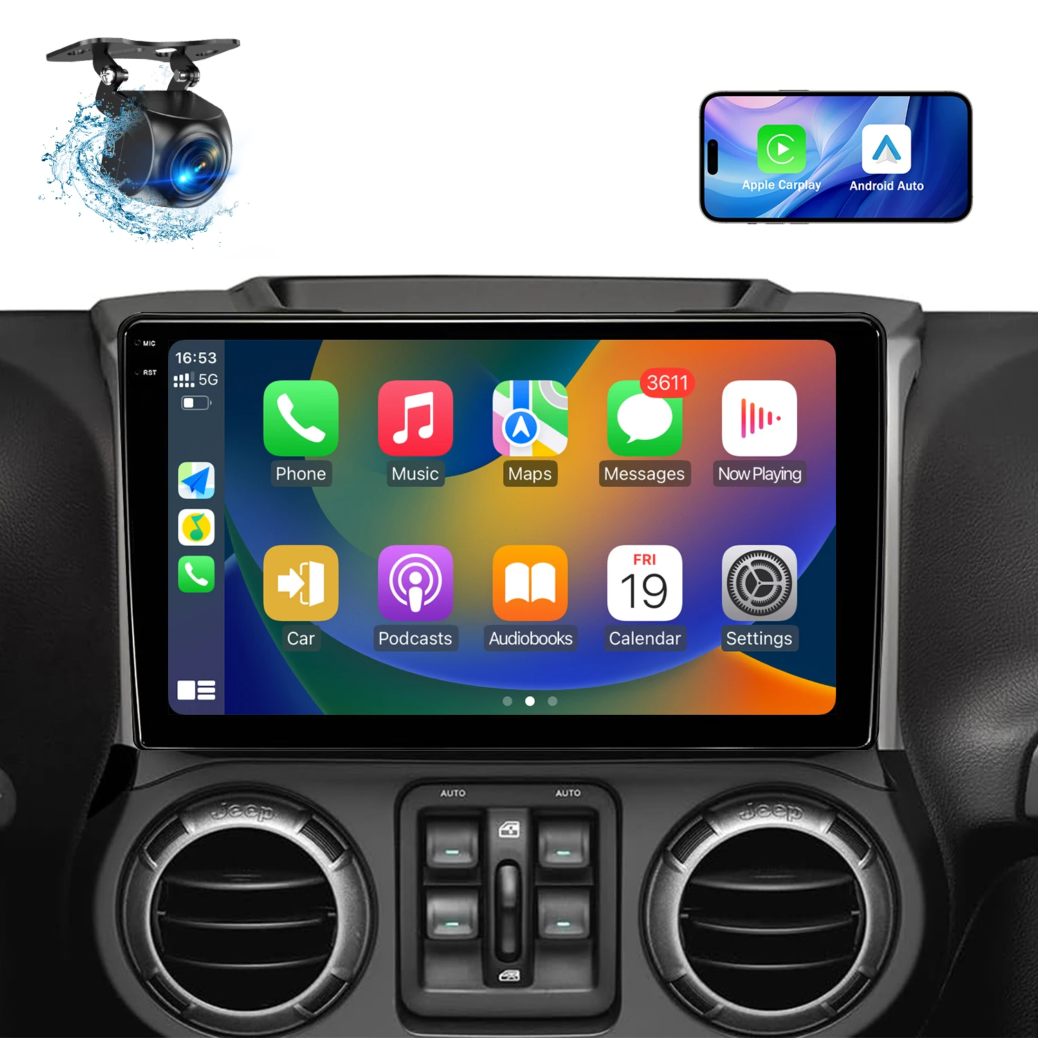 10.2'' Car Radio Stereo Head Unit Upgrade For Jeep Wrangler JK Compass Grand Cherokee With Wireless CarPlay/Android Auto(4G+64G)