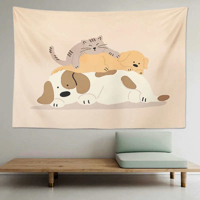 VIKAMA Cute Dachshund Dog Rain Boots Tapestry Wall Hanging Minimalist Cartoon Puppy Pastel Aesthetic Wall Art Bedroom Decor