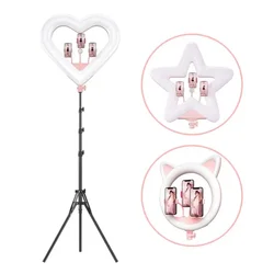 Photography Lighting Heart Shaped Ring Light 3200k-5500k Dimmable Led Selfie Ring Light With Tripod For Live