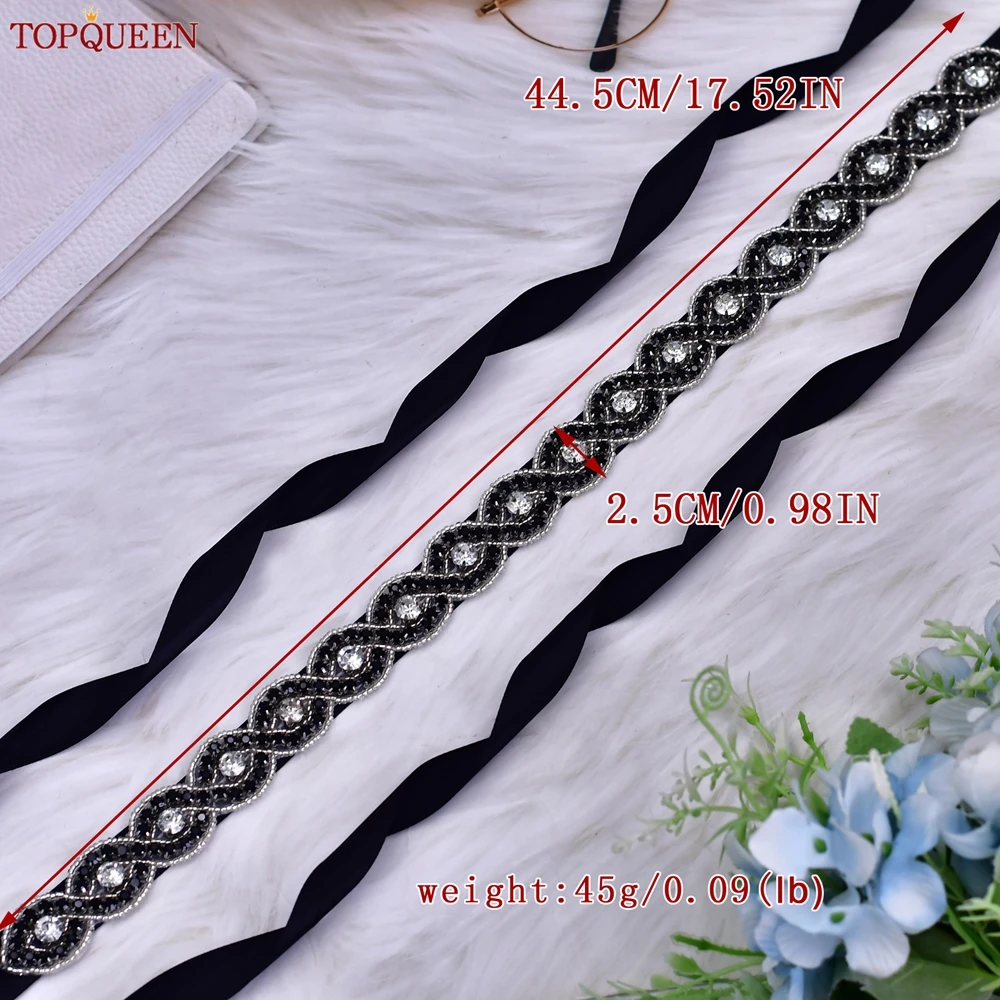 TOPQUEEN Popular Black Stone Evening Dress Gown Belt Full Rhinestone Applique Bridesmaid Belt Wedding Accessories S28-BK