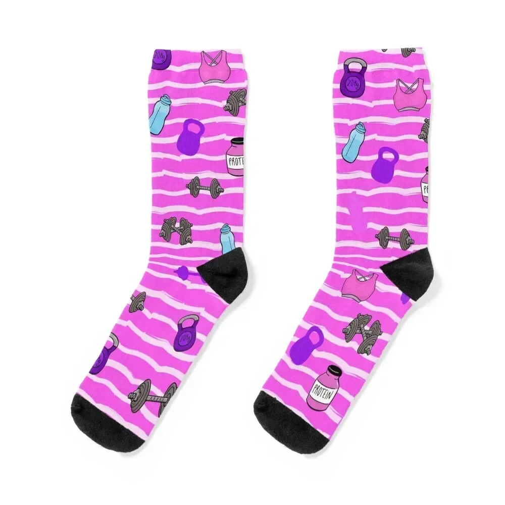 

Gym Girl Pattern Protein, Shaker, Bra, Kettlebell, Dumbbell, Water bottle Socks golf professional running Socks For Girls Men's