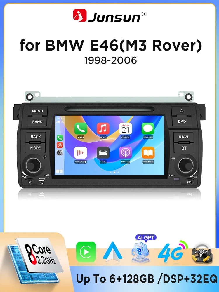 Junsun 7" 10,26" Kabelloses CarPlay Android Auto Autoradio für BMW E46 M3 318 320 325 330 335 Multimedia Kabelloses Apple CarPlay Smart Intelligentes System IPS Touchscreen Stereo Videoplayer 2 Din
