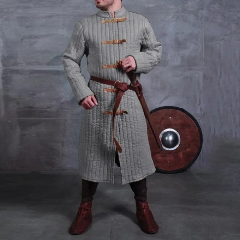 Túnica medieval Gambeson masculina, guerreiro viking, fantasia de cavaleiro, armadura dupla, trench coat, roupa para adulto