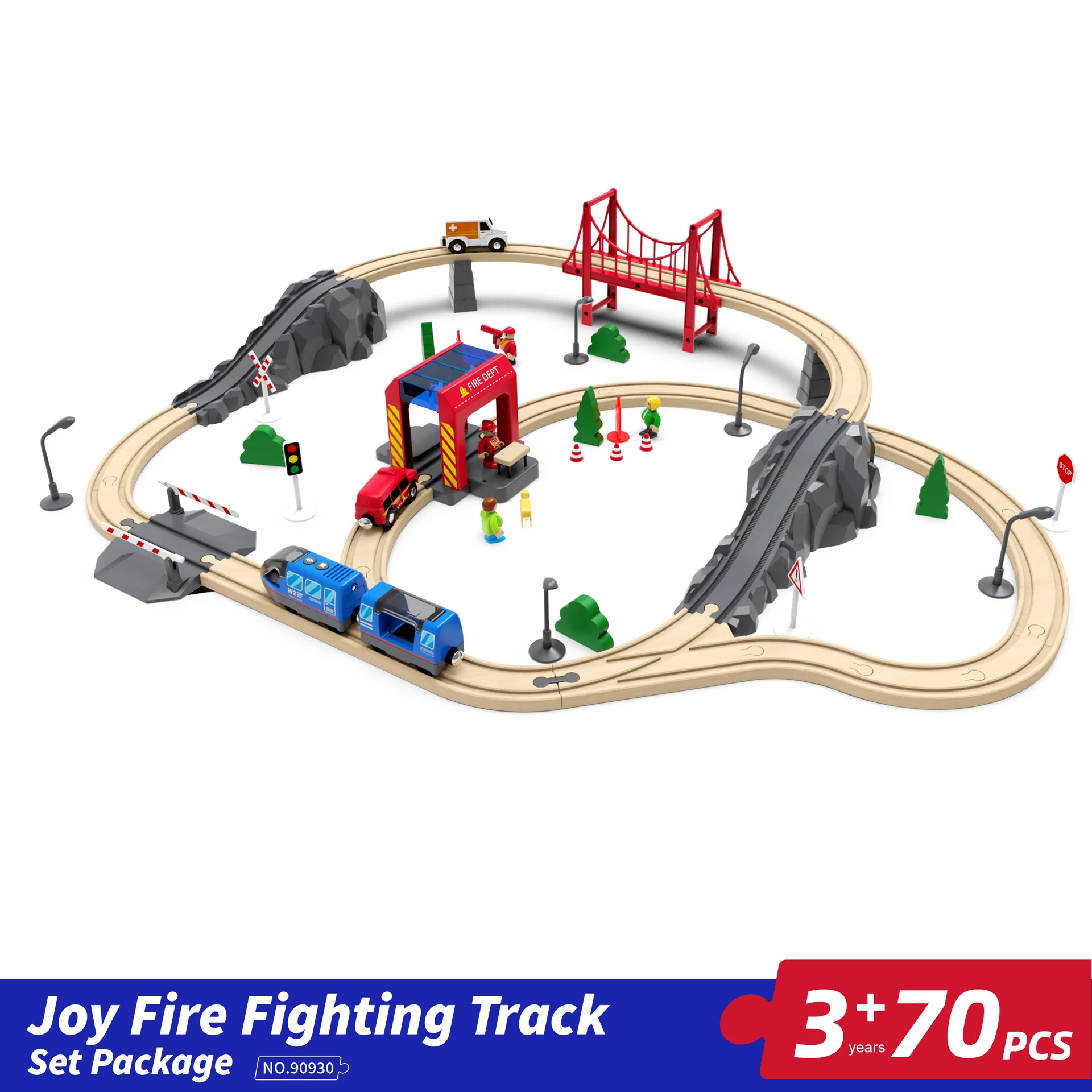 

Happy Fire Protection Theme Track Suit, Wooden Track Small Train Children's Puzzle Toy Scene Model Assembly Track,XT135