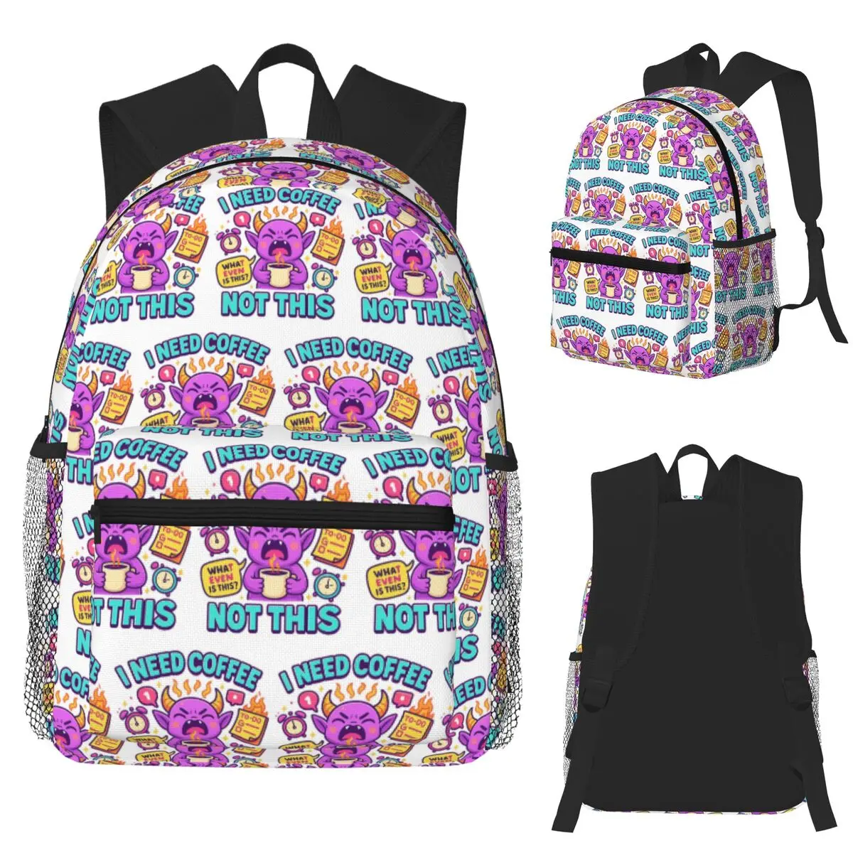 

I Need Coffee Not This Funny Chaos Goblin Coffee Student Backpack School Bag Hiking Daypack for Men Women Bookbag Shoulder Bags