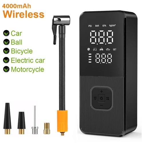 Imagen 2 del producto Bomba de aire de 150psi, inflador de neumáticos eléctrico inalámbrico portátil para coche, bicicleta, motocicleta, compresor de aire, inyector, accesorios para bicicleta de montaña