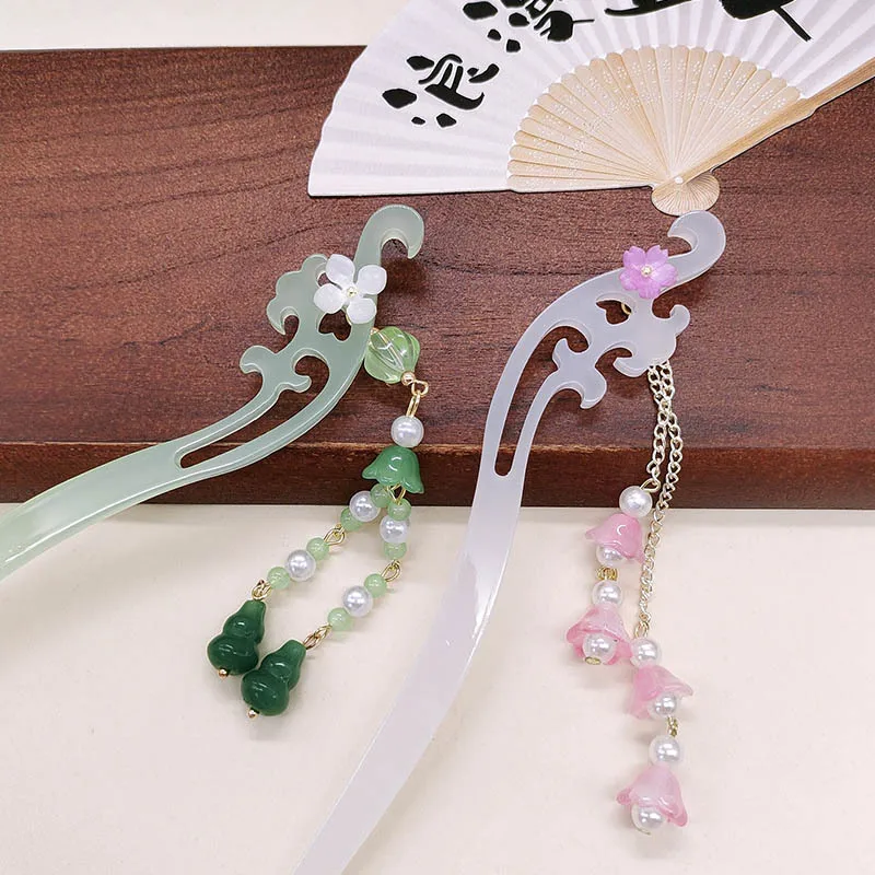 

Acetic acid imitation jade hairpin, women's walking hairpin accessory, Hanfu high-end style ancient-style coiled hairpin