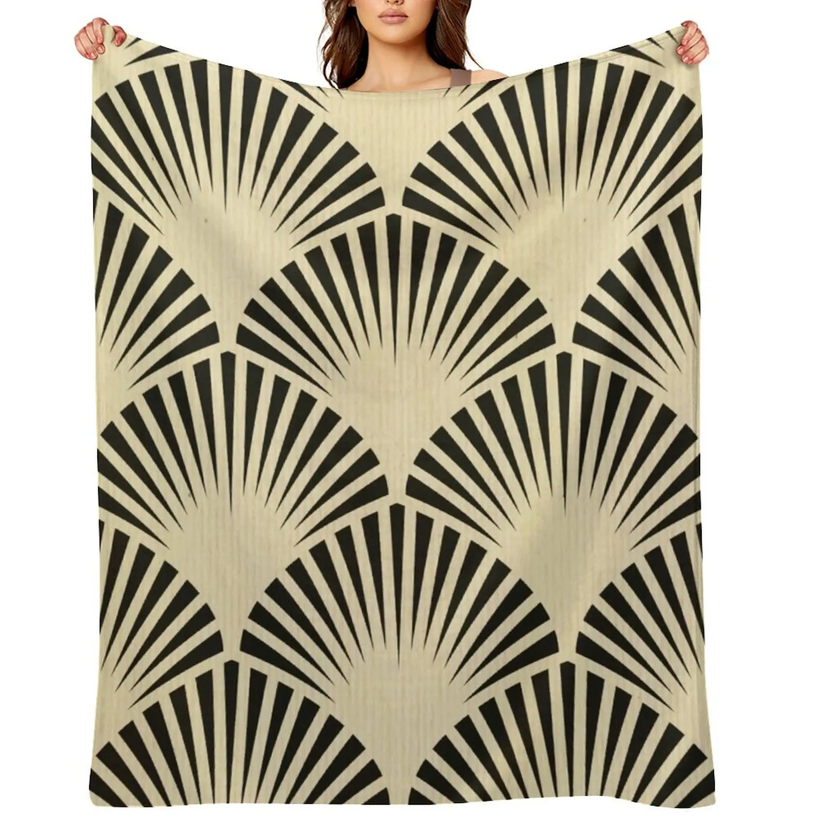 

Art deco,black,beige,rustic,vintage,fan,pattern,elegant,chic Throw Blanket Beautifuls Luxury St Flannels Luxury Brand Blankets