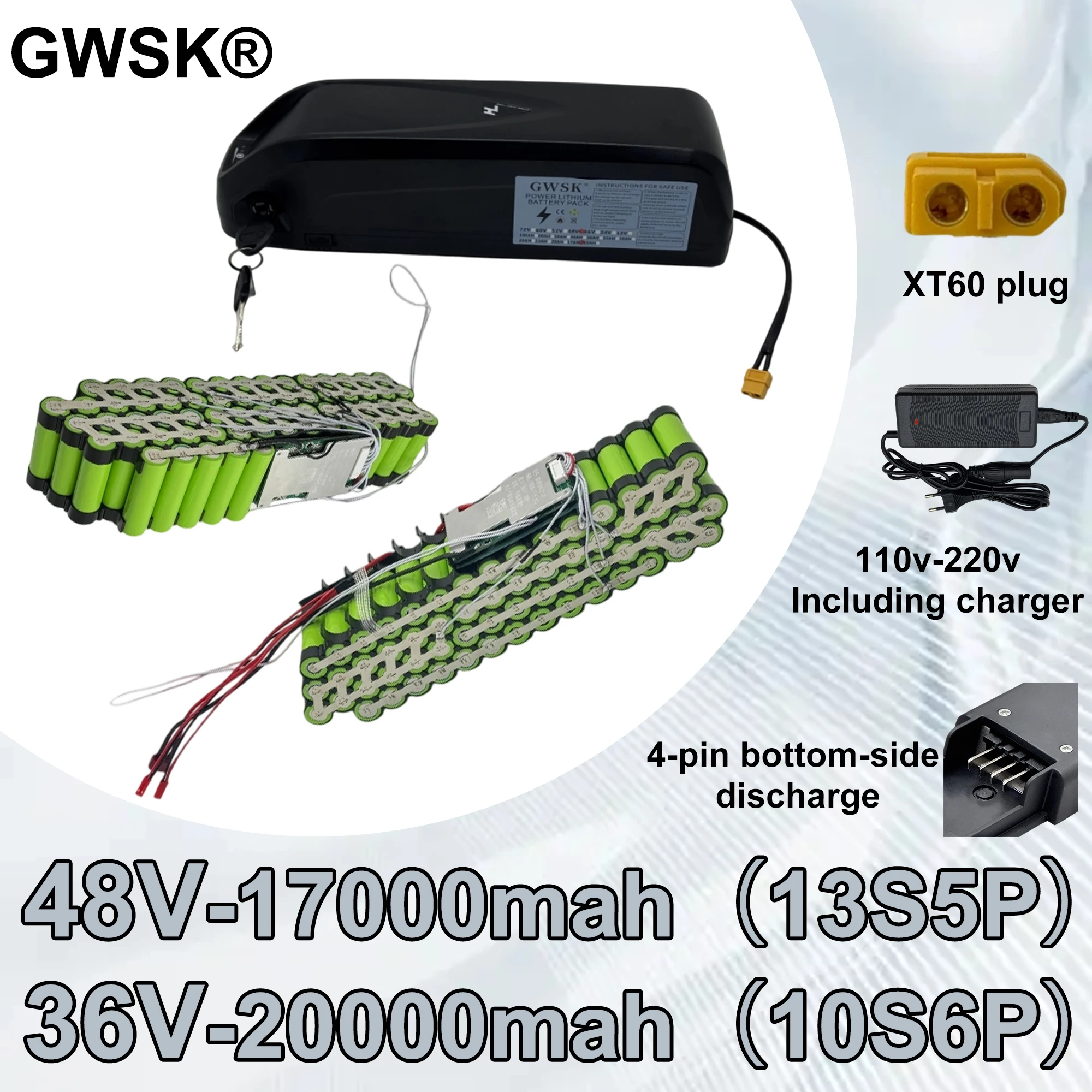 

.Assist bike, mountain bike, 48V36V Hailong 4-pin 18650 lithium-ion battery, real capacity, quality assured
