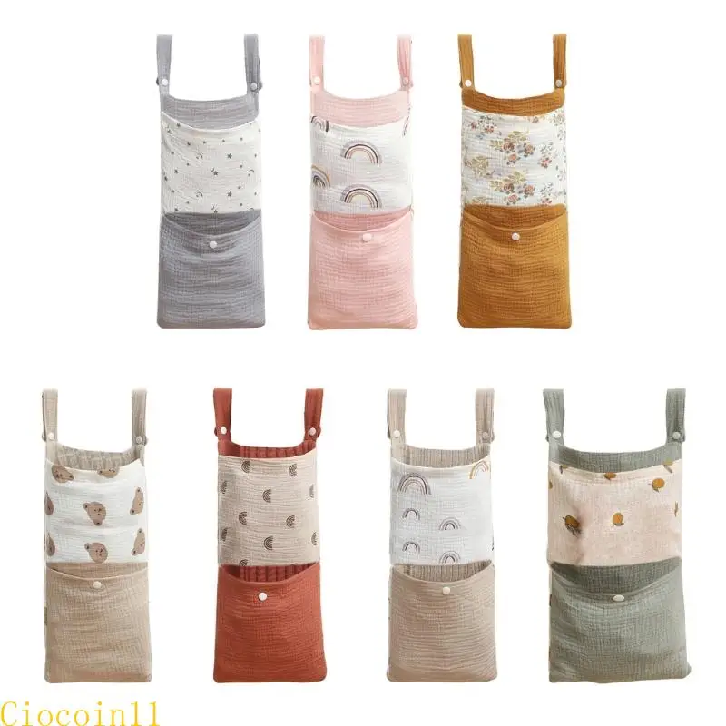 

Y1UB Crib Muslin Cotton Storage Bag Diaper Organiser Bedside Container Multifunction