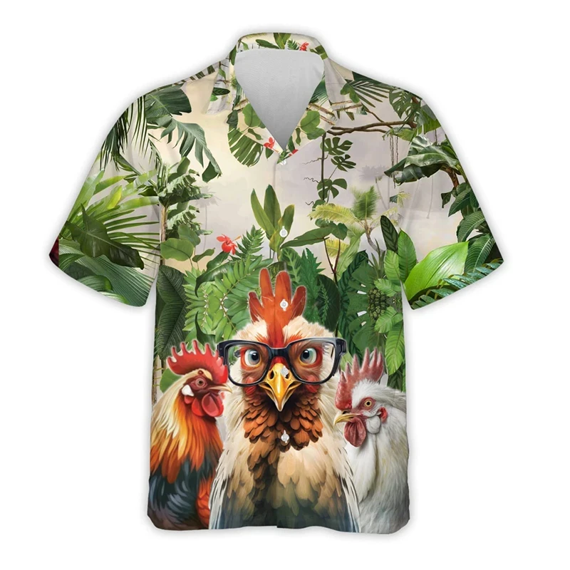 Harajuku Fashion Rooster Graphic Beach Shirt Casual Farm Tropical Shirts For Men Clothes Animal Chicken Aloha Short Sleeve Tops