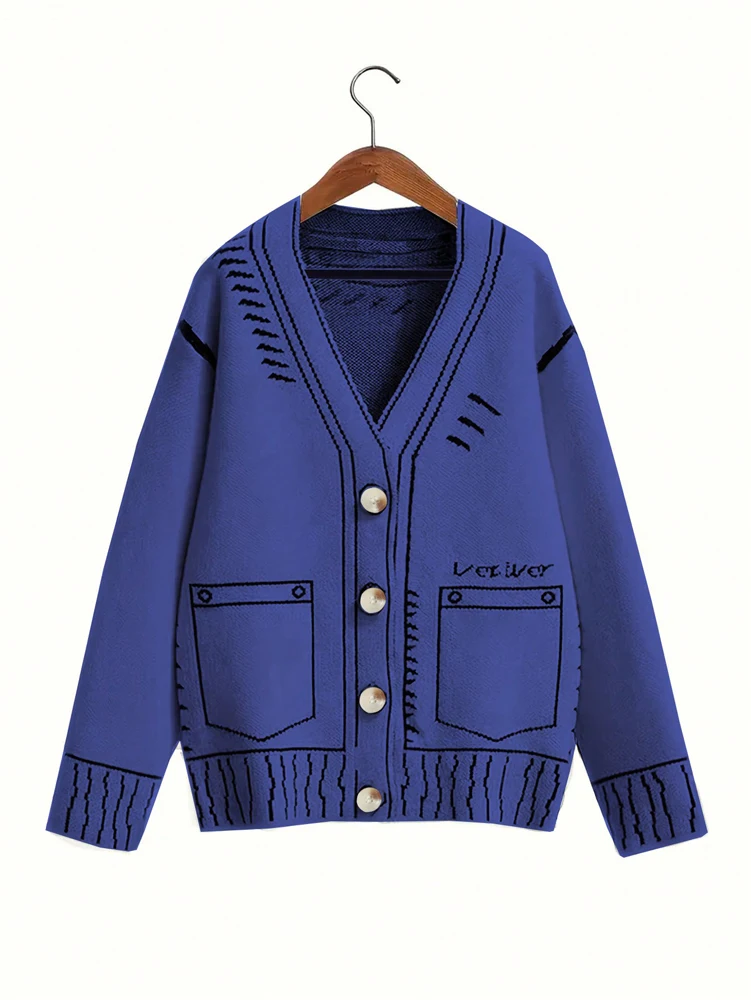 حجم كبير المرأة زر متابعة سترة الخريف الشتاء غرامة خط نمط متماسكة معطف ملابس خارجية أنيقة لخريف 2025 #5