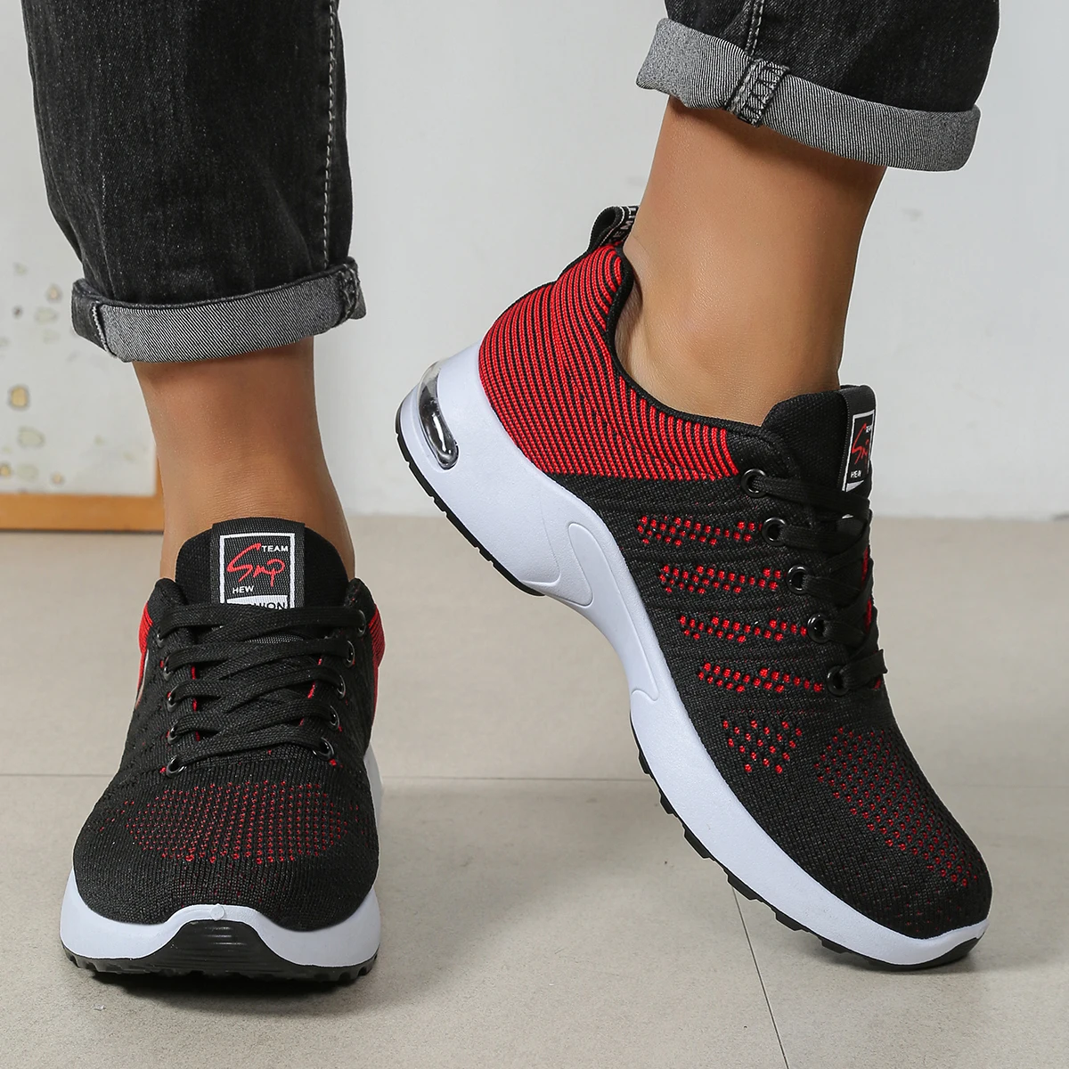 Men's Breathable Lace-Up Running Shoes, Knitted Mesh Casual Shoes, Comfortable Cushioned Sole Daily Shoes view 6
