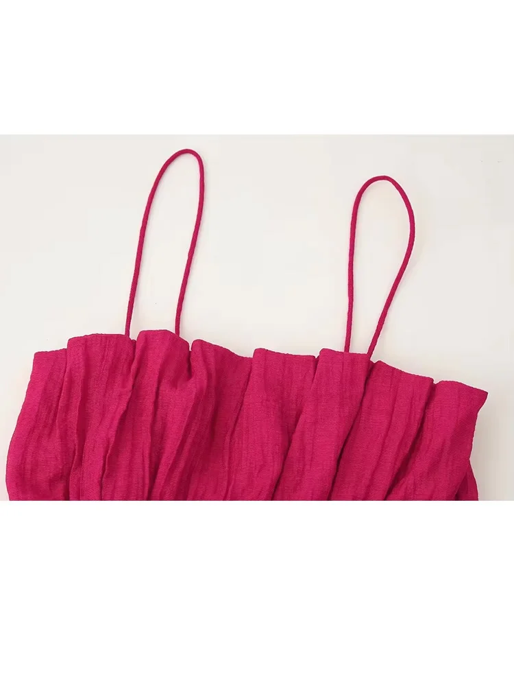 HH Set estivo da donna con decorazione a pieghe, senza schienale, senza maniche, top corto + gonna longuette con lacci in vita elastica