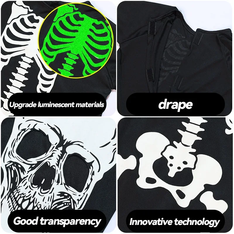 Terrifying Halloween Horror Hooded Costume Terrifying Reaper Costume Printed Skeleton Long Sleeved Jumpsuit Carnival Party view 5