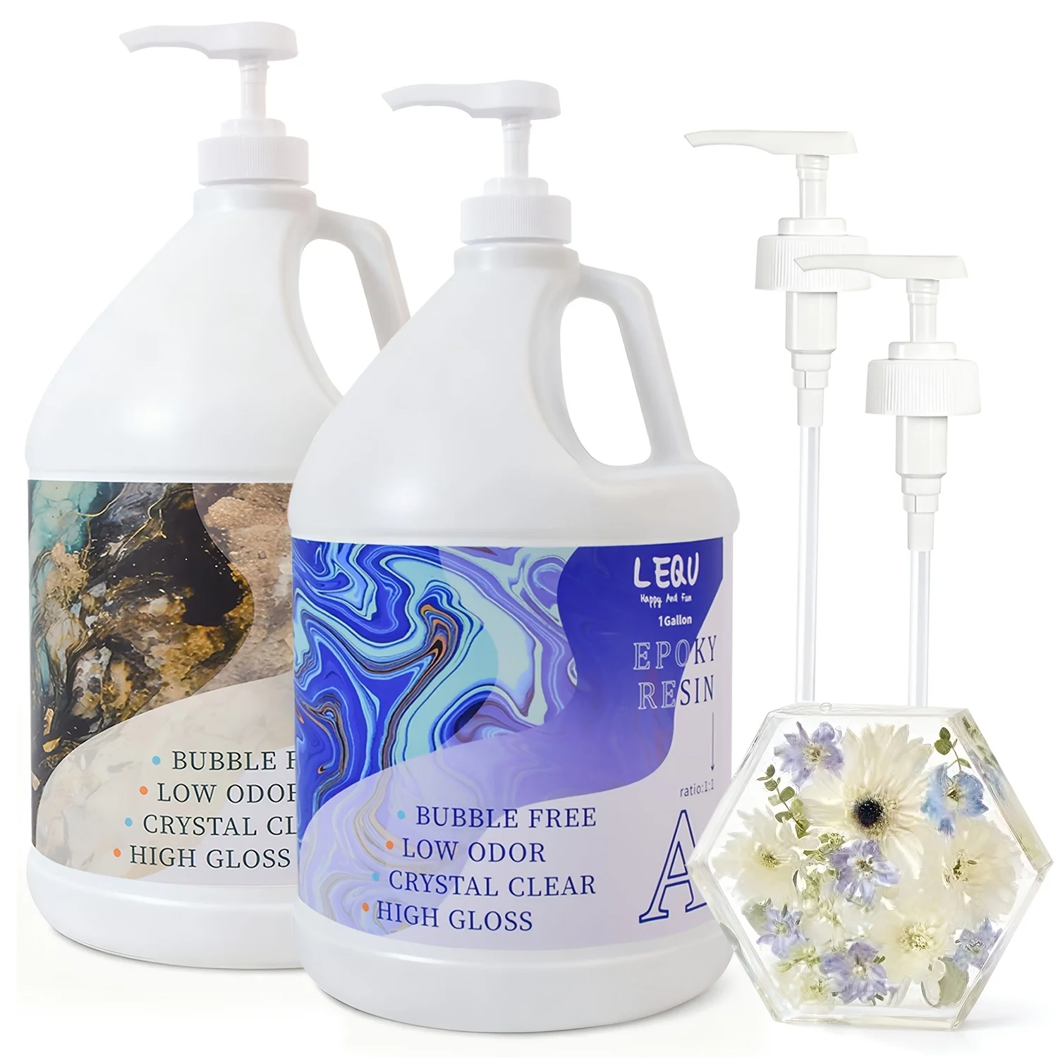 LEQU 2Gallon Crystal Epoxy Resin Bubble-free and Transparent, Ideal for Tabletop Casting, Jewelry Making, and DIY Resin Projects
