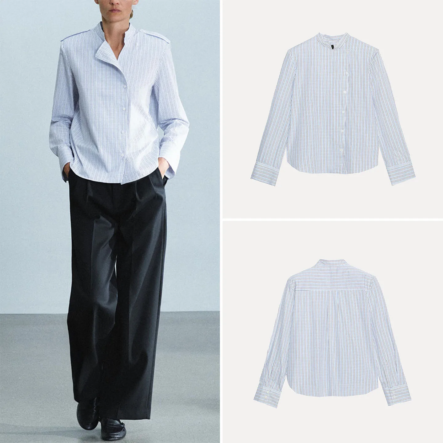 Women's Fashion Long Sleeve round Neck Button Plaid Shoulder Pad Shirt Autumn 2026 Casual Style Comfortable Fit Striped Pattern