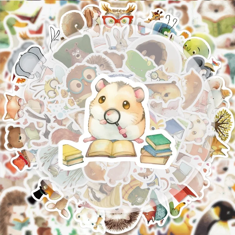 50 Animal-Themed Reading Doodle Stickers, Vibrant Stickers and Decals, Multiple Styles Without Duplication, Suitable for Water Bottles, Laptops, Suitcases, Skateboards, Guitars, Party Decorations