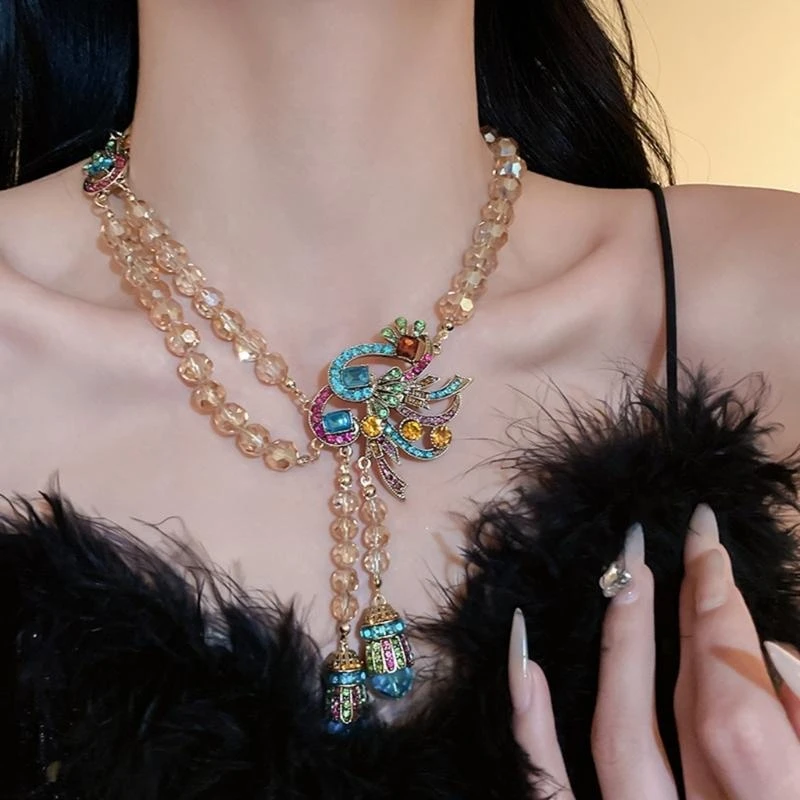 

Elegant Peacocks Jewelry Set Including Necklace and Earrings Featuring Vibranting Color and Comfortable Wear Needle Y08E