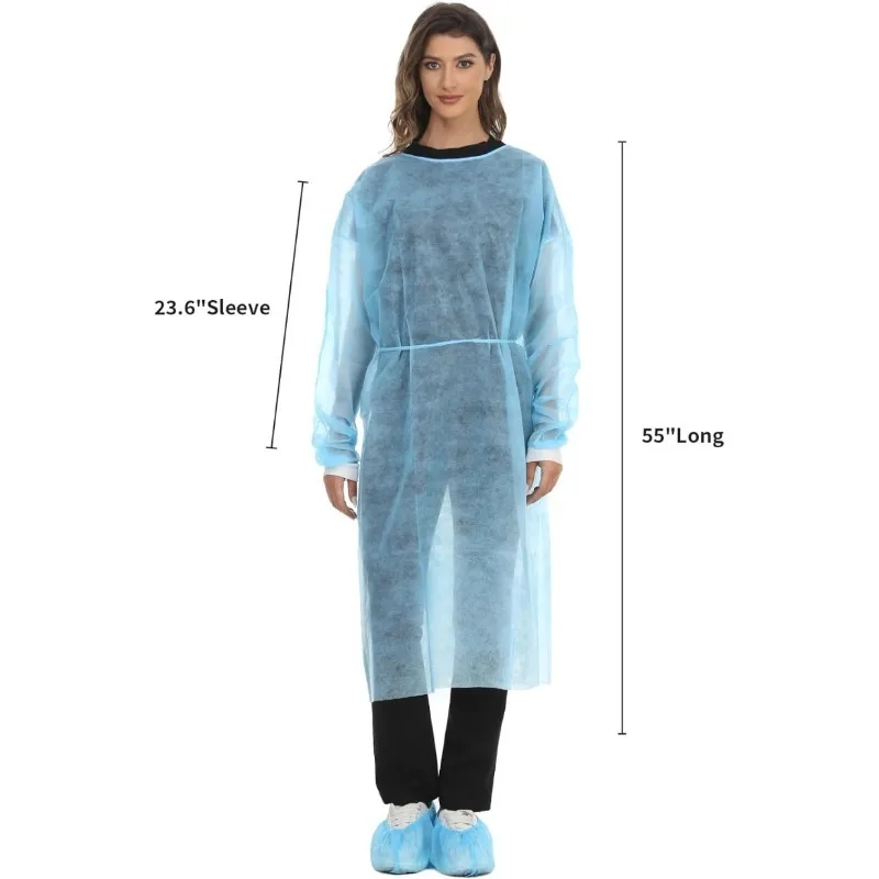 HENGPIN Vestido de aislamiento desechable, batas de laboratorio de polipropileno, puño de punto, manga larga, paquete de 15