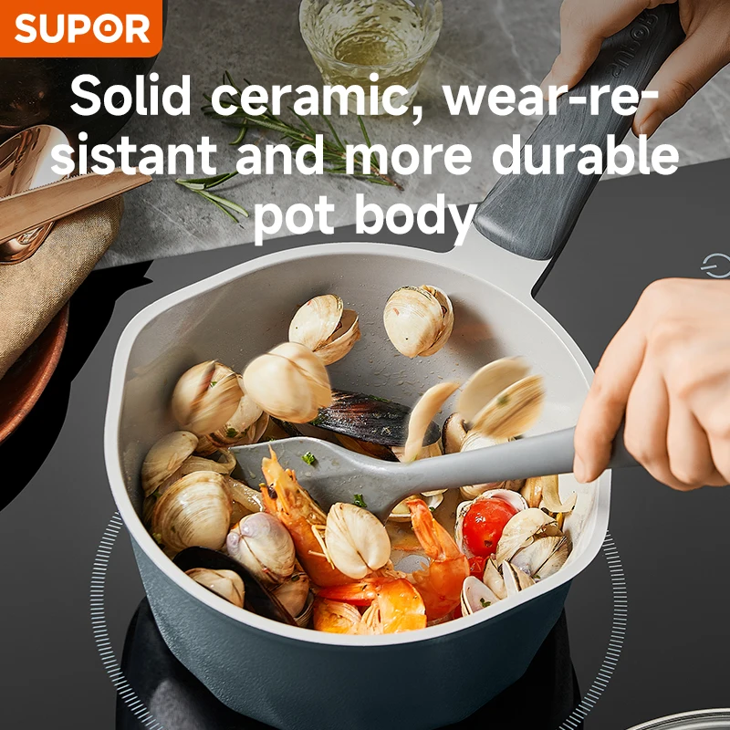 Supor wok Milk Pot Frying Pan Kitchen Hot-Oil Pan Boiled Eggs Hot Chocolate Hot Milk Pot Household Multi-purpose Pots