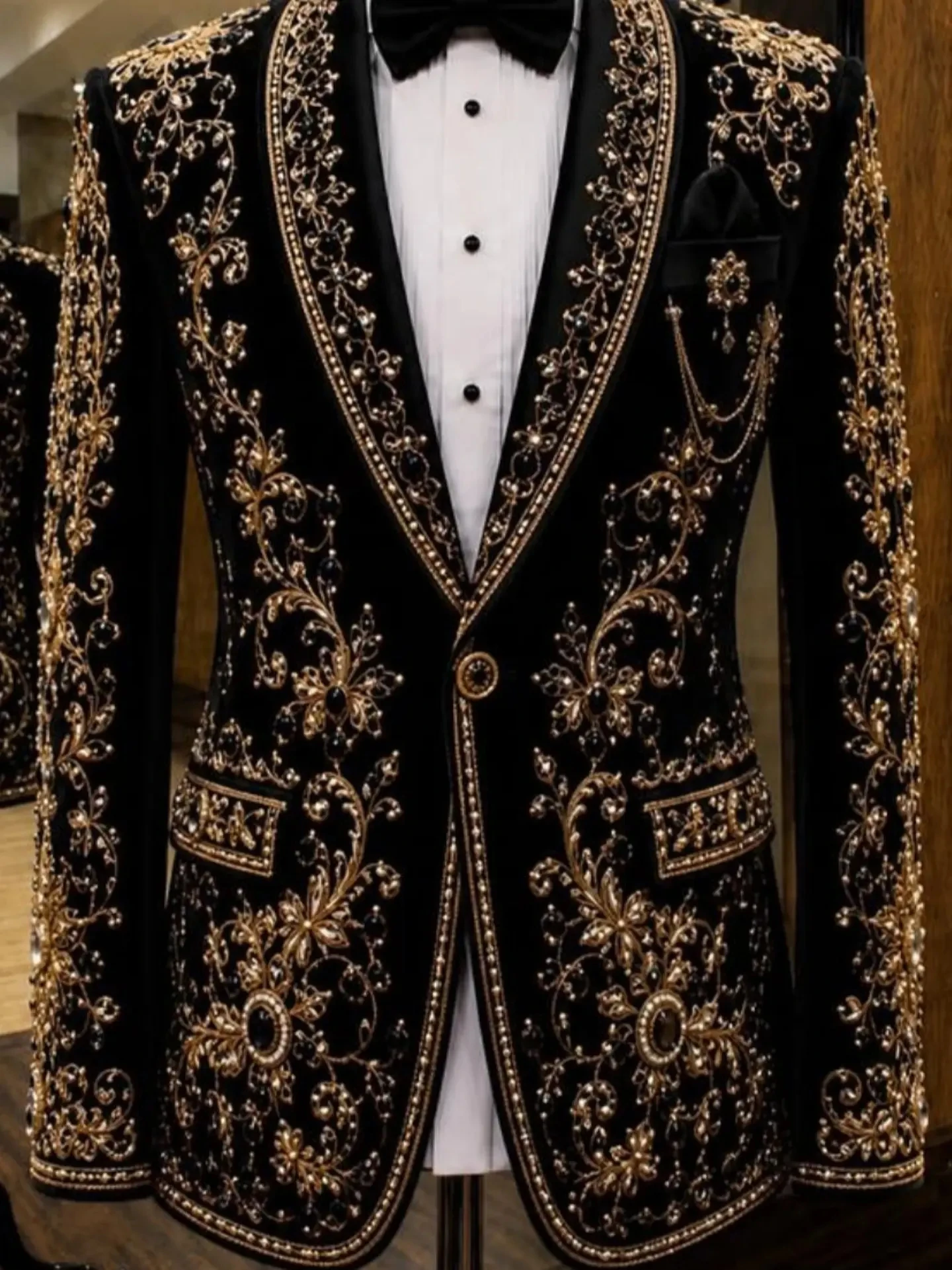 Luxury Jewelry Embroidery Men Suits Slim Fit Customized Groomsmen Male Blazers 2 Pieces Sets Wedding Party Tuxedos ropa hombre