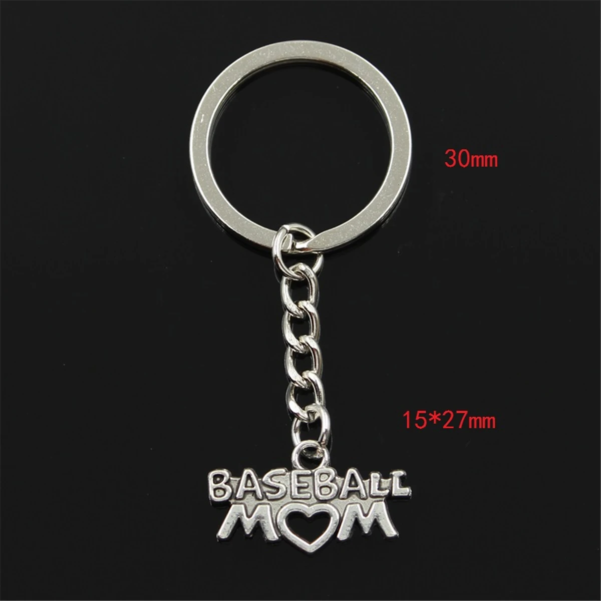 Fashion Keychain 15x27mm Baseball Mom Heart Silver Color Pendants DIY Men Jewelry Car Key Chain Ring Holder Souvenir For Gift