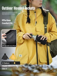 Maden Yellow Windproof Hooded Sweatshirt for Women Outdoor Sports Hiking Loose Multi-Pocket Jacket Comfortable and Breathable