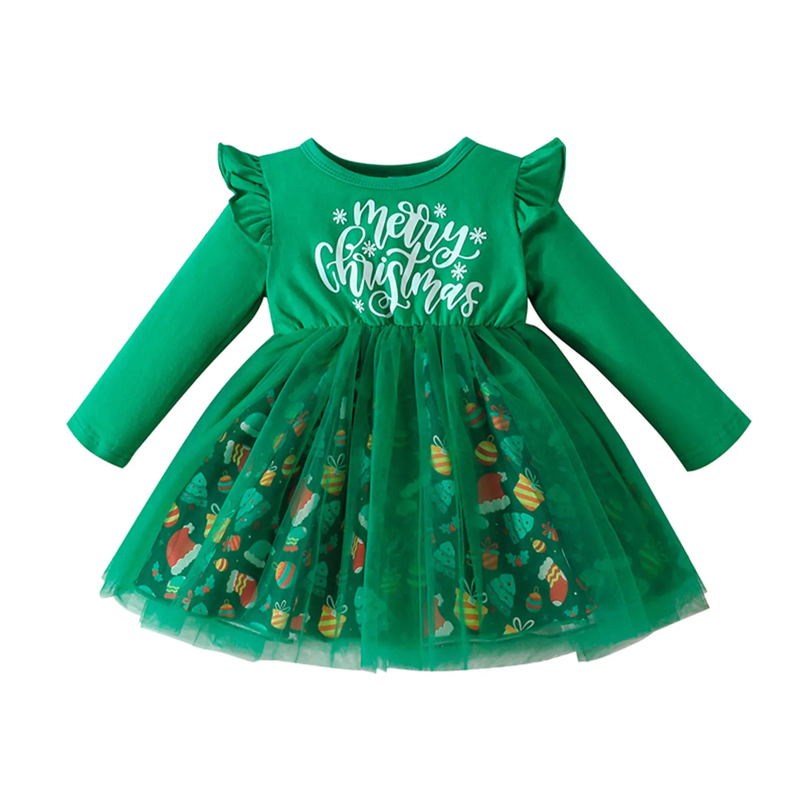 1 2 3 4Y Baby Christmas Dress For Girls Red Green Santa Dress Letter Party Tulle Tutu Dresses Toddler New Year Costume For Kids