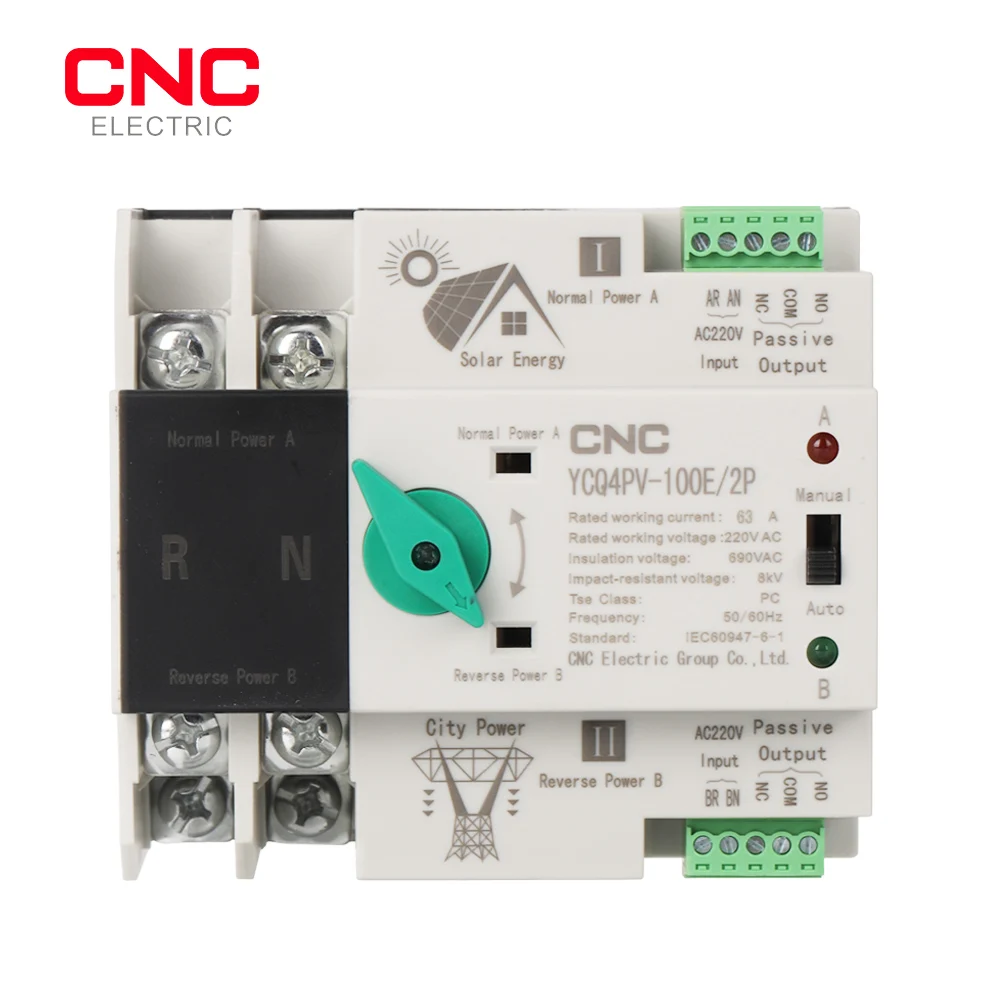 

CNC 2P 3P 4P Din Rail ATS for PV and inverter Dual Power Automatic Transfer Selector Switches Uninterrupted 63A 100A
