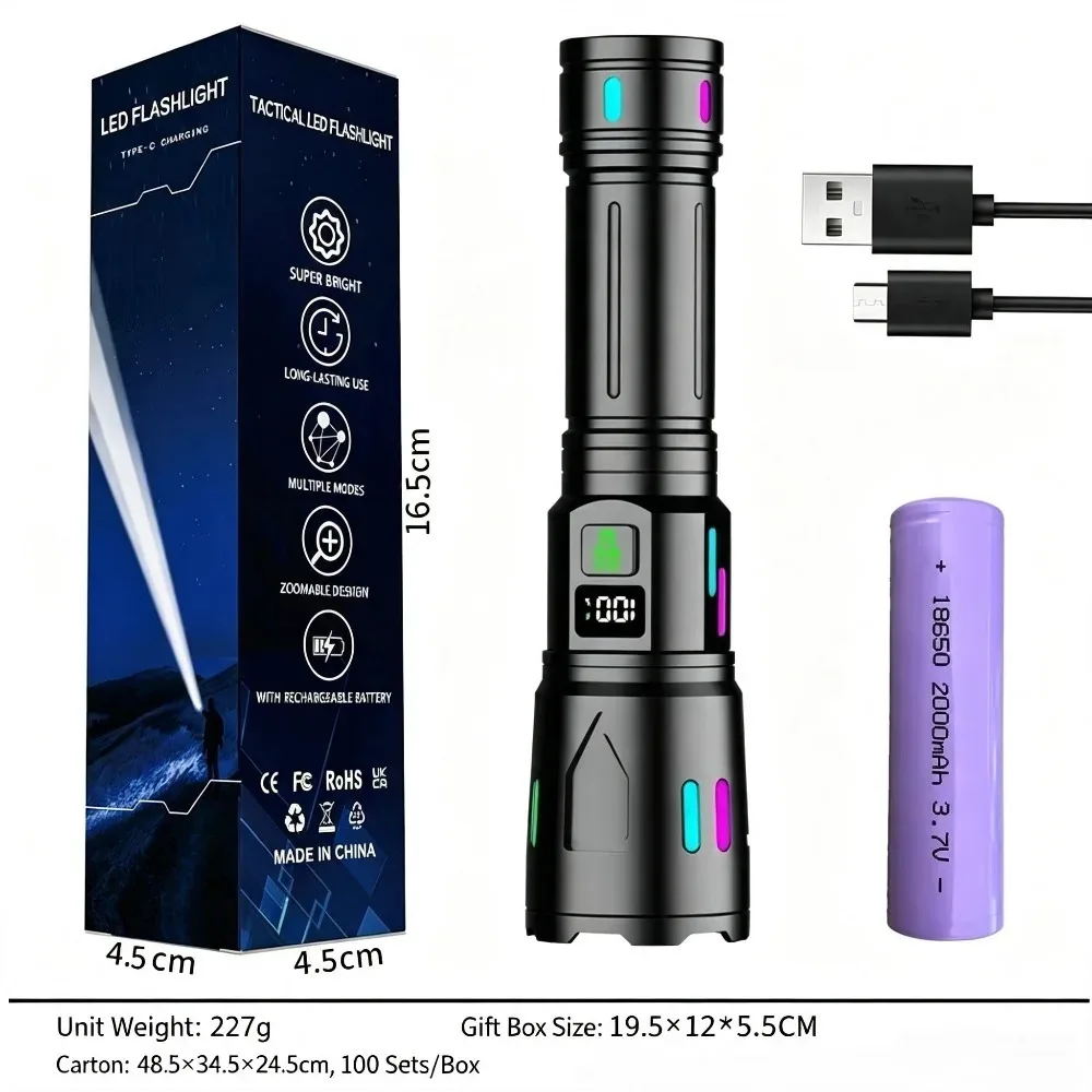 Super Bright High Power LED Flashlights USB Rechargeable Waterproof Aluminum Alloy Torch for Camping Hiking Hunting Patrol