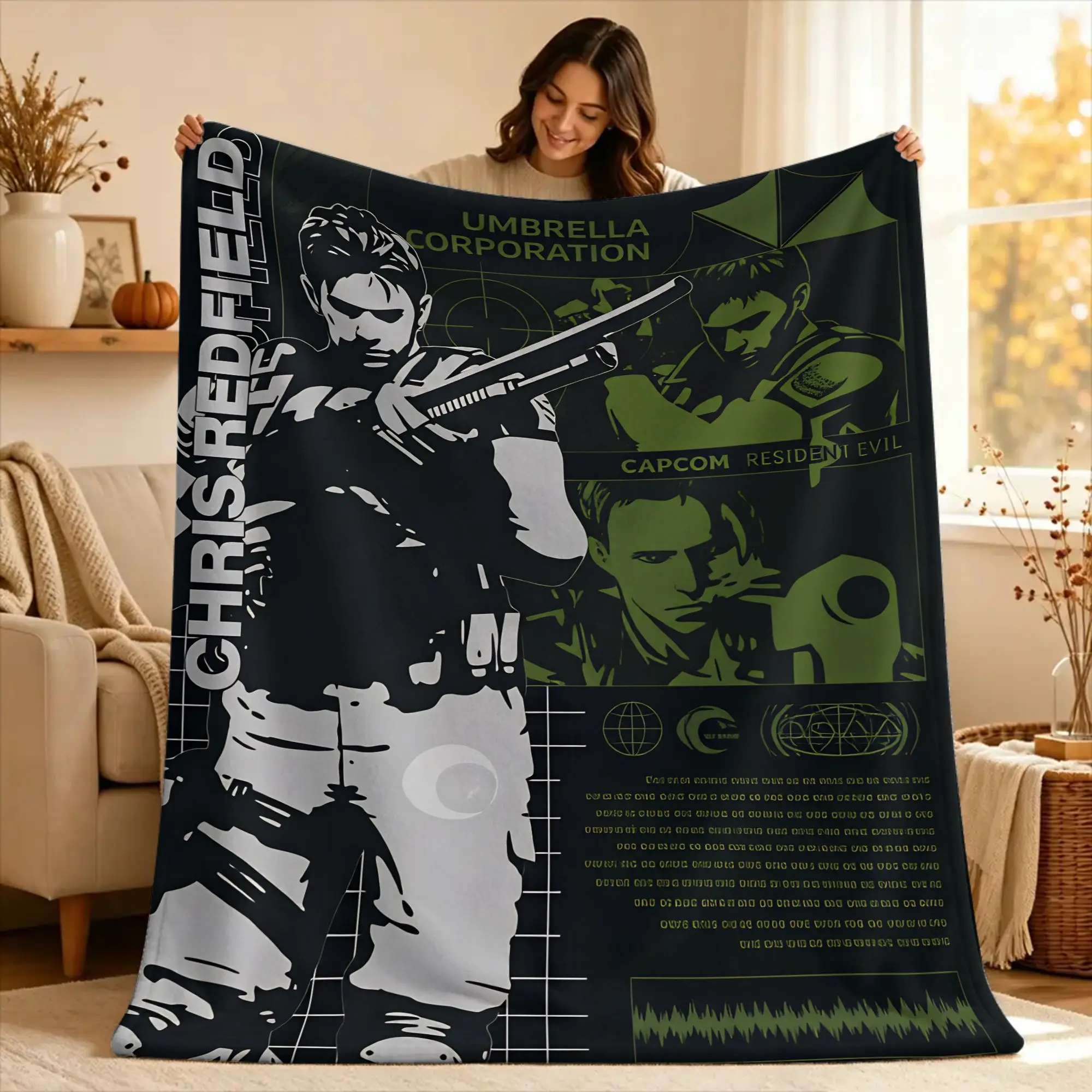 Chris Redfield Resident Evil Flannel Blanket  Soft Throw Blanket for Home Decor Airplane Travel Print Bedspread Sofa Bed Cover