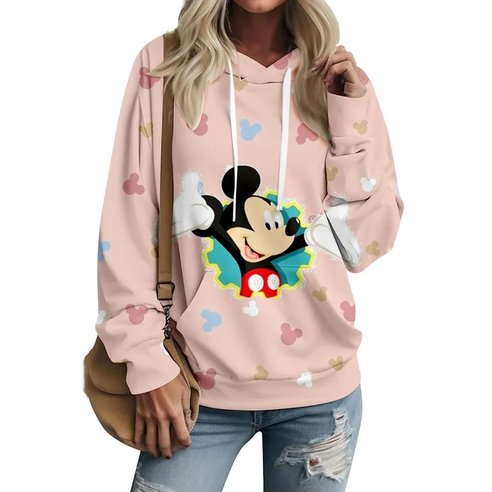 Otoño Vintage estampado Disney Mickey Mouse Minnie estampado sudaderas mujeres cuello redondo manga larga jersey Tumblr moda Jumper