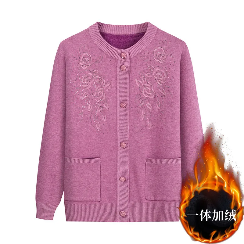 Imagem -02 - Camisola de Veludo Bordada Avó Feminina Cabolsa Quente Suéteres de Malha Blusa Cardigan para Mãe de Meia Idade Outono e Inverno