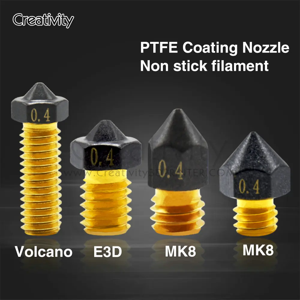 5PCS MK8/V6/Volcano PTFE Brass Nozzle Coating Non Stick Filament For Ender3 CR10 SWX1 3d Printer V6 J head Hotend kit