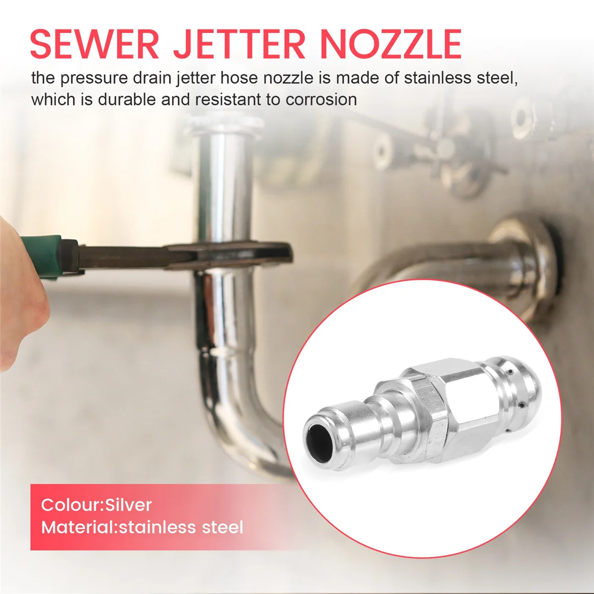 1/4 Inch 5000 PSI Sewer Jetter Nozzle Pressure Drain Jetter Hose Nozzle for 1/4 Pressure Washer Quick ConnectorJAS