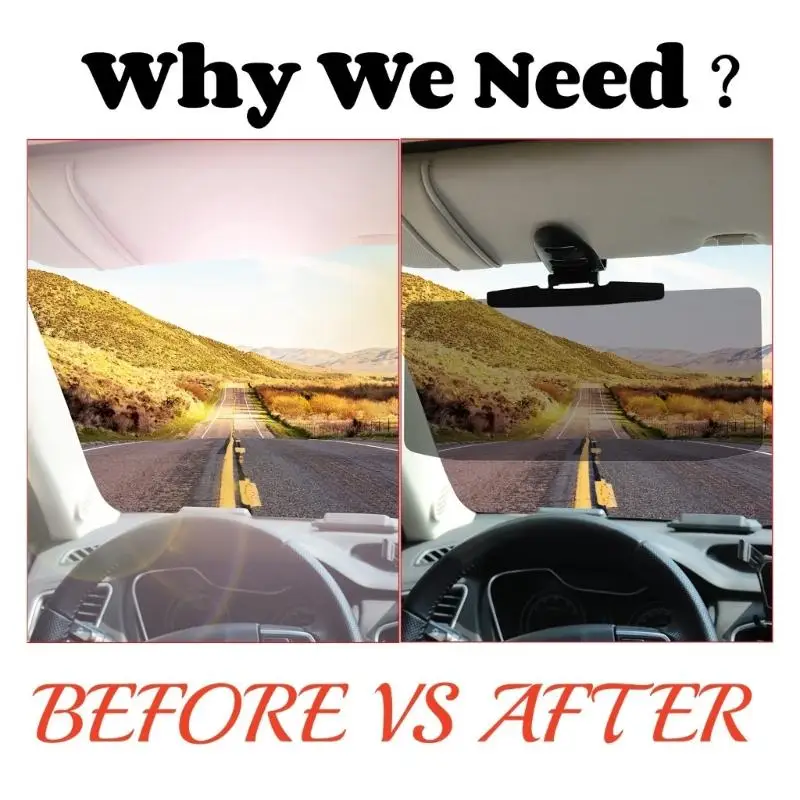 31BC Driving Sun Shade Extender for Car Interiors, Gray Tinted PMMA Panel with Clip On Fit and Hinged Adjustment for Bright Road