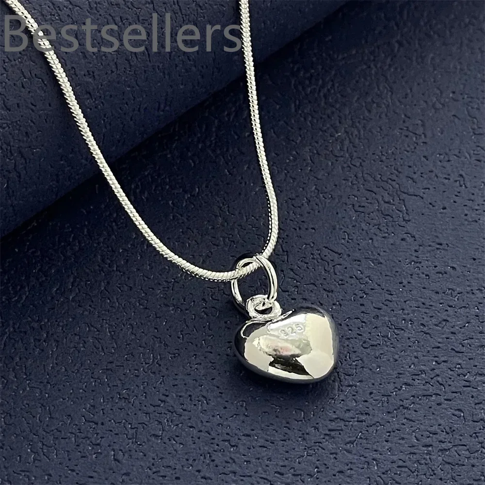fashion 925 sterling silver designer jewelry lovely heart pendant with snake bone chain necklace for women gifts