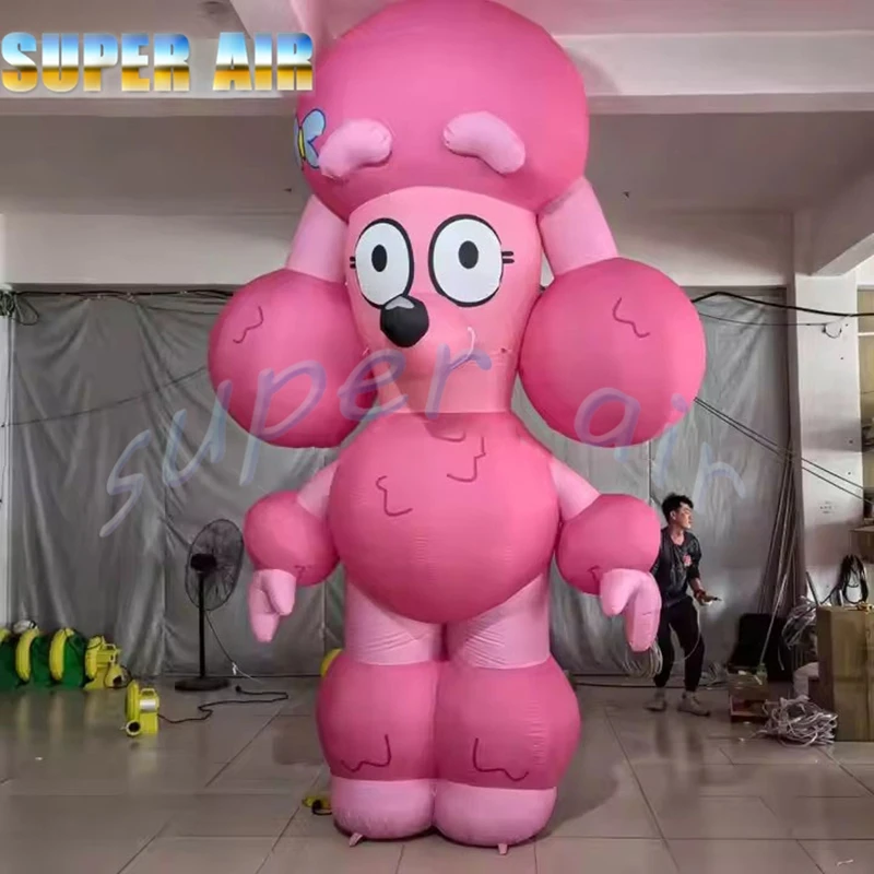 Giant outdoor party decoration animal model inflatable pink dog with curly hair