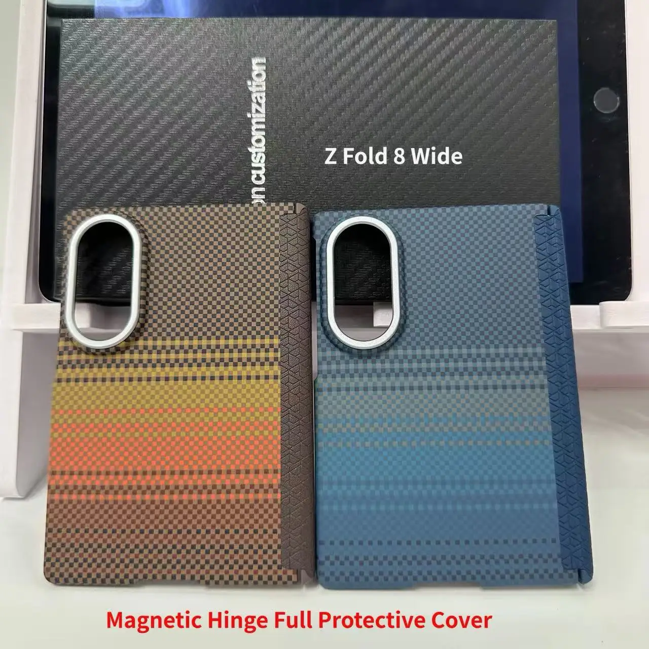 Kailaf Carbon Fiber Pattern Shell for Samsung Galaxy Z Fold 8 Wide Magnetic Hinge Full Protective Cover