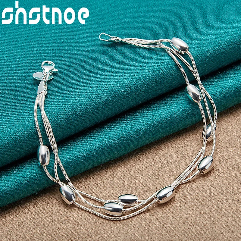 

SHSTONE 925 Sterling Silver Bracelet Smooth Oval Beads Chain Bracelets For Women Wedding Birthday Party Gift Fashion Jewelry