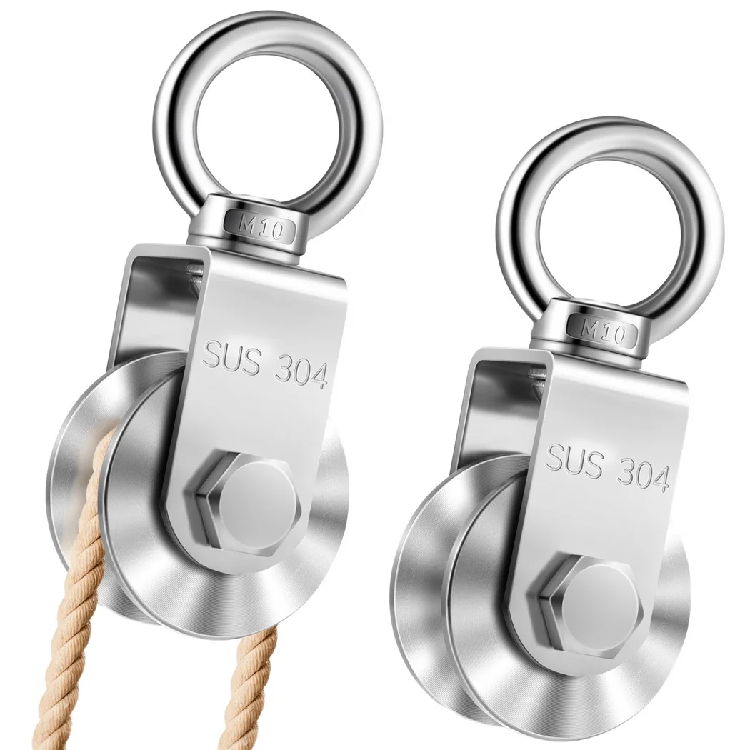 

2Pcs Swivel Pulley U Type Swivel Pulleys Stainless Steel Strong Pulley Wheel Pulley Traction Wheel Super-Silent Duplex Bearing