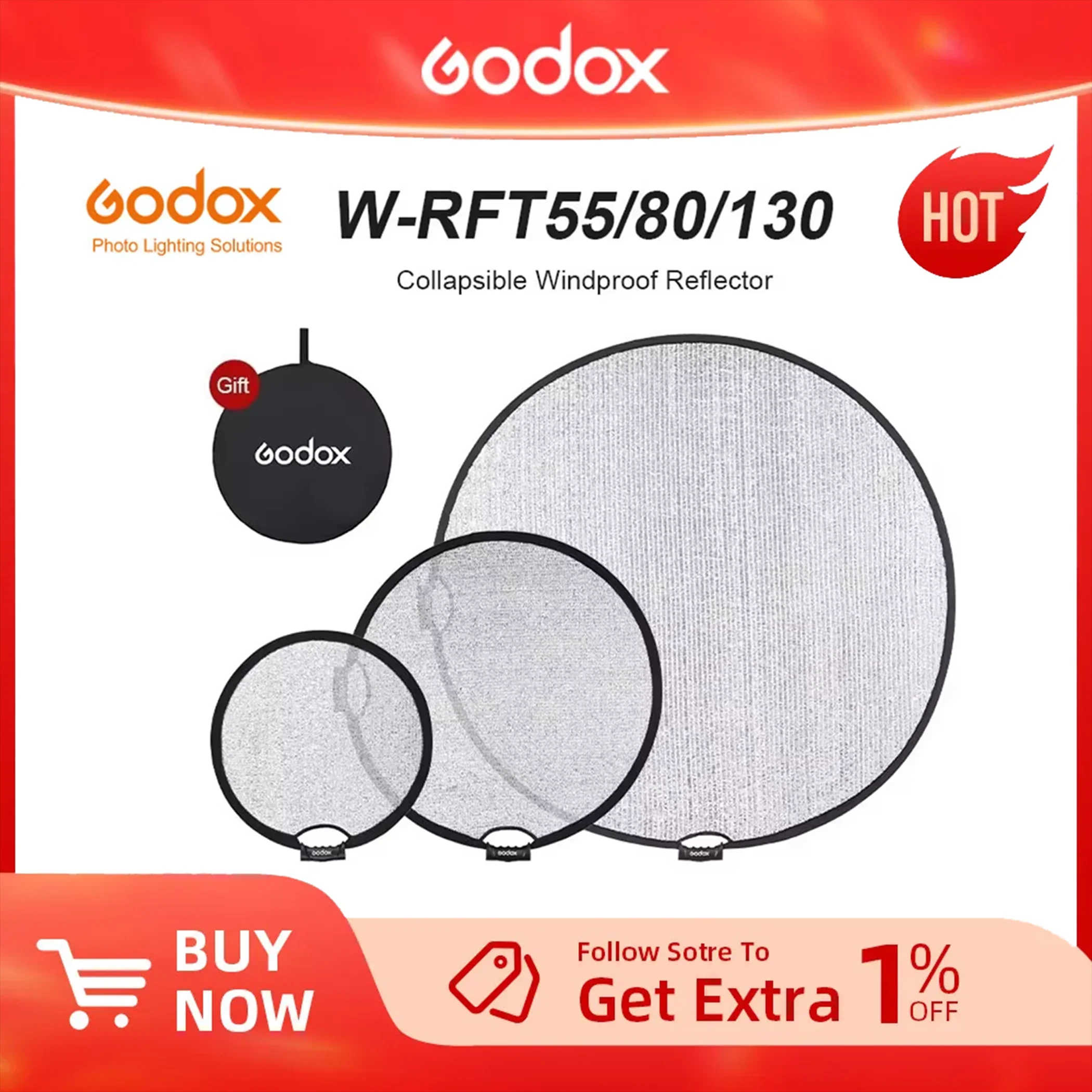 Godox W-RFT55/80/130 عاكس مقاوم للرياح قابل للطي 22 "/32" 50 سنتيمتر 80 سنتيمتر 130 سنتيمتر ملحقات التصوير الفوتوغرافي للاستخدام الخارجي #1