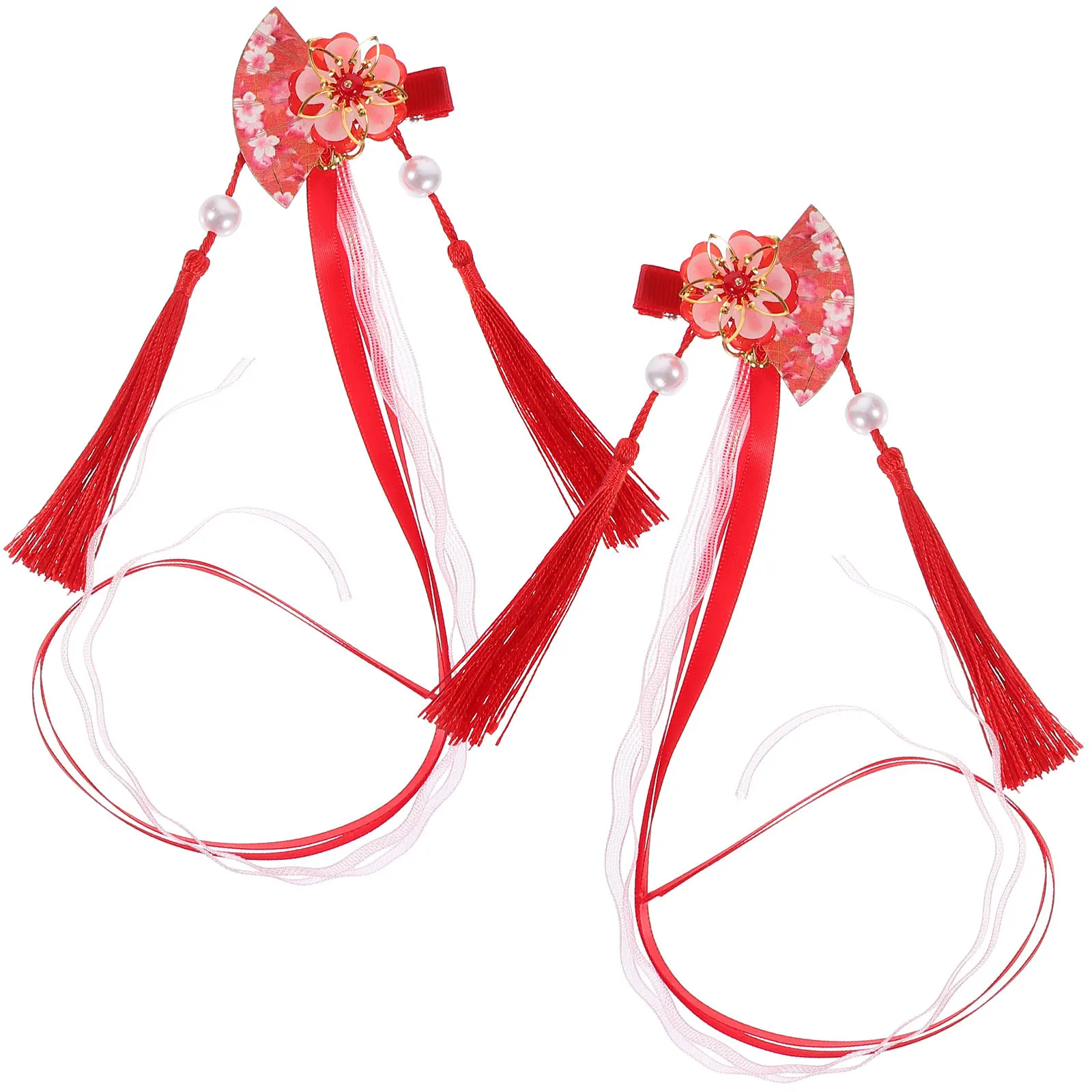 

2Pcs Japanese Style Fan Tassel Flower Hair Clips Ribbon Hair Accessories Decorative Clips for Women Special Occasion