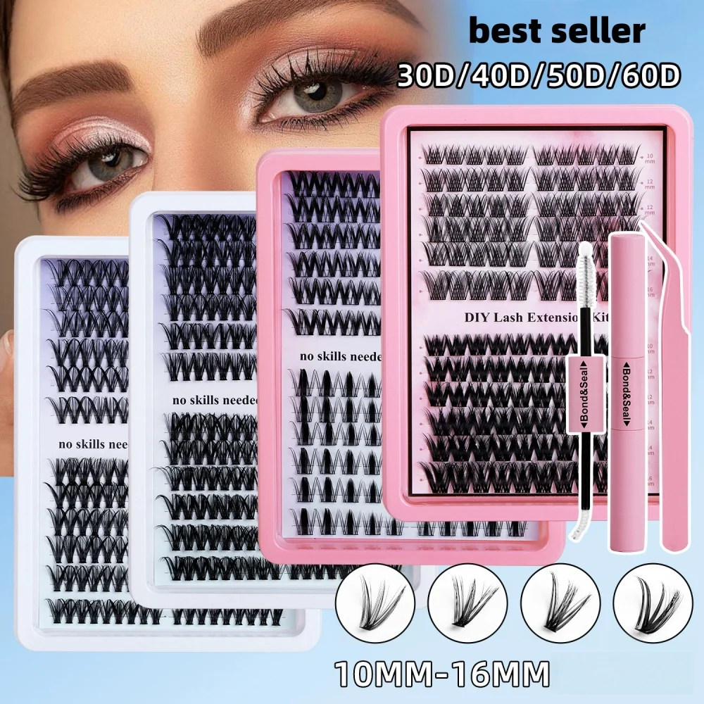 Best selling DIY eyelash extension set 320/280cluster segmented eyelashes single eyelash set 9-16mm slim natural curly eyelashes