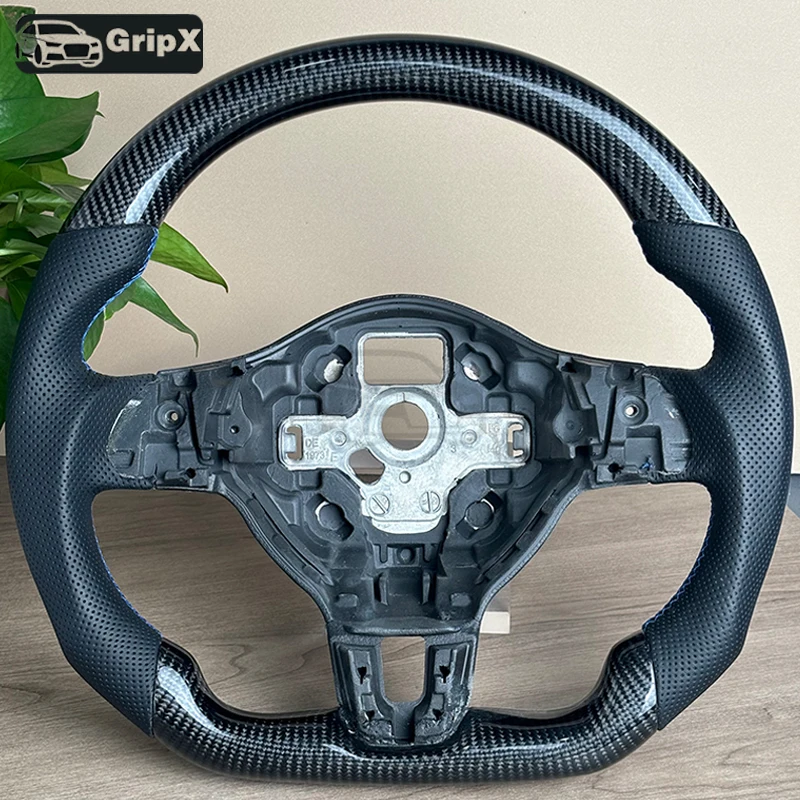 

arbon Fiber & Nappa Perforated Leather Steering Wheel for VW Golf 6/GTI/R/Scirocco/Polo 2008-2014 - 3-Spoke Racing Design with R
