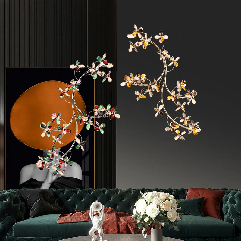 European and American restaurant art chandelier, light luxury crystal flower lamp