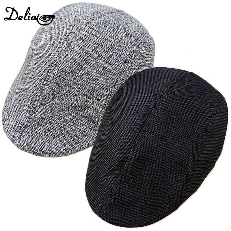 Men Summer Breathable Berets Soft Cotton and linen Hat Windproof Street Newsboy Beret Hat Retro England Hats Peaked Painter Caps